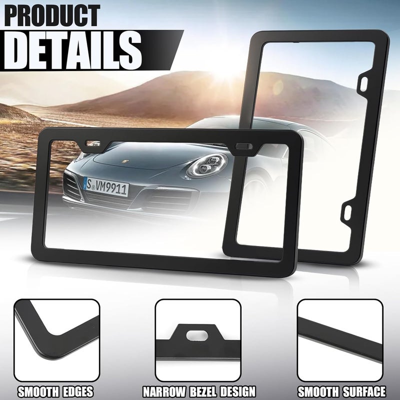 EPIMA 2-Pack License Plate Frames, Universal Black Aluminum Licence Plate Frame Holder, 2-Hole Narrow ＆ Slim Design Holder with Screws & Caps, Universal Fit for Cars, Trucks, Various Vehicles - Image 3